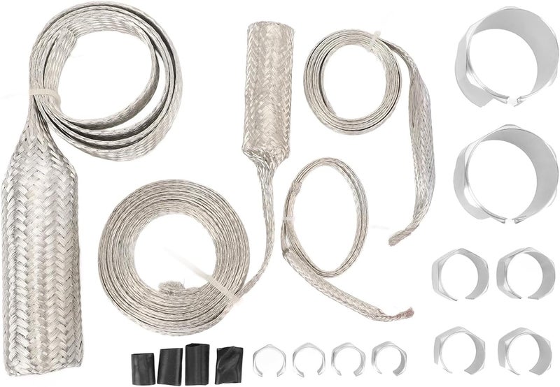 Stainless Steel Dress Up Hose Cover Kit, Radiator Hose Sleeving Set, Extreme Heat Flexible Stainless Steel Hose Cover for Vehicle Engine Bay Protection (Silver) - Image 1