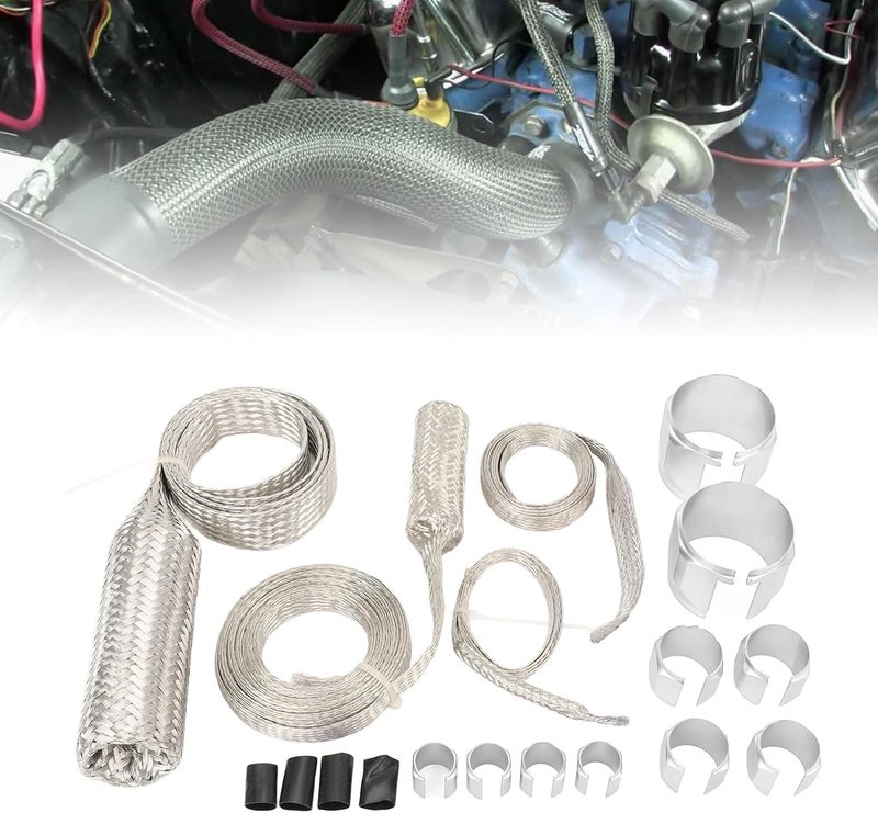 Stainless Steel Dress Up Hose Cover Kit, Radiator Hose Sleeving Set, Extreme Heat Flexible Stainless Steel Hose Cover for Vehicle Engine Bay Protection (Silver) - Image 5