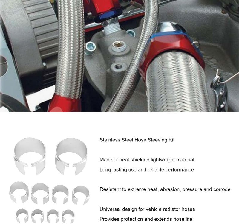 Stainless Steel Dress Up Hose Cover Kit, Radiator Hose Sleeving Set, Extreme Heat Flexible Stainless Steel Hose Cover for Vehicle Engine Bay Protection (Silver) - Image 3