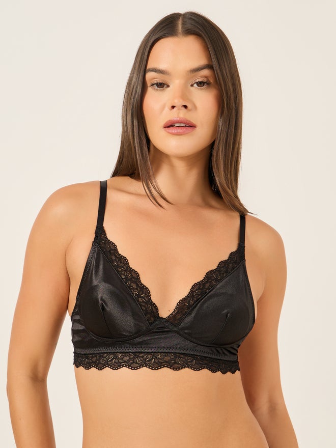 Styli Styli Pack of 2 - Non-Wired Padded Lace Trim Satin Bralette  - Image 2