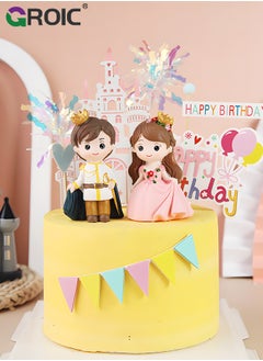 GROIC 2 Pcs Birthday Cake Decorations, Princess & Prince Figure Ornaments Figure Cake Topper, Theme Party Supplies Children's Birthday Cake Decoration Cartoon Princess Doll Cake Decorations  - Image 5