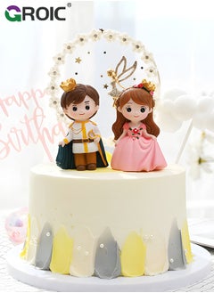 GROIC 2 Pcs Birthday Cake Decorations, Princess & Prince Figure Ornaments Figure Cake Topper, Theme Party Supplies Children's Birthday Cake Decoration Cartoon Princess Doll Cake Decorations  - Image 2