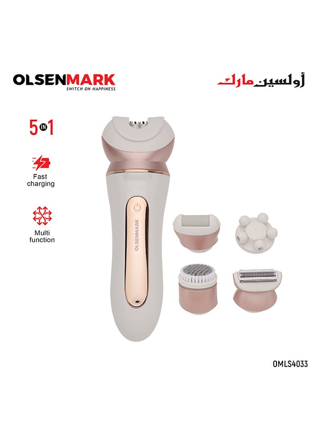 Olsenmark 5-In-1 Rechargeable Lady Epilator Set, Lady shaver White/Gold - Image 1