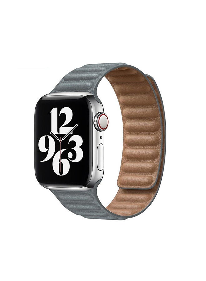 O Ozone Leather Magnetic Loop Strap For Apple Watch Series 10 9 8 7 6 5 4 SE 38/40/41/42mm Fashionable Smartwatch Bracelet Straps- Grey - Image 1