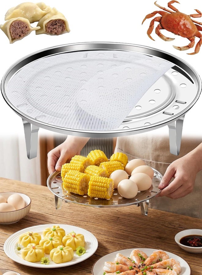 Round Stainless Steel Steamer Rack With Silicone Liners For Instant Pot Dumplings Seafood - Image 1