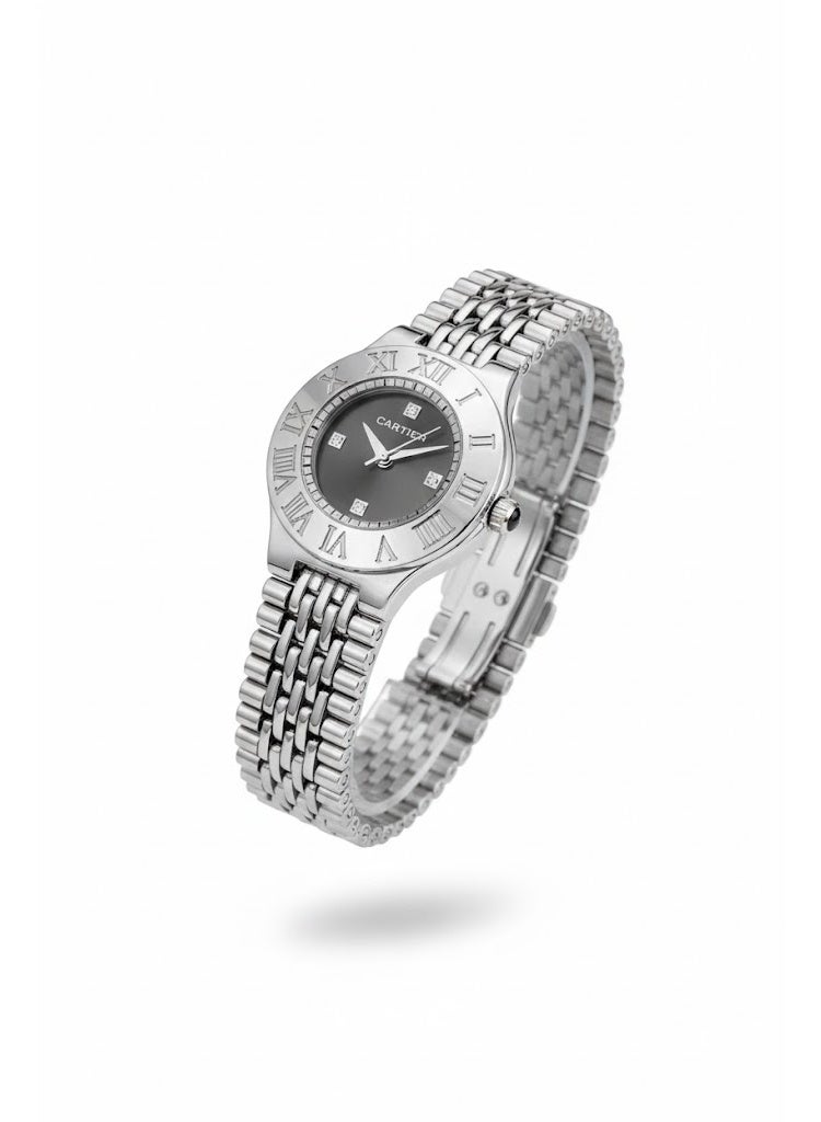 Cartier Women’s Stainless Steel Watch with Grey Dial and Roman Numeral Bezel