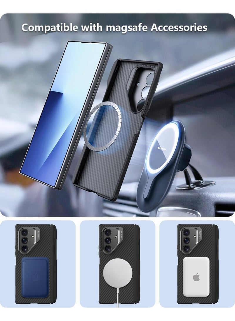 نيلكين حافظة من ألياف الكربون المغناطيسية لهاتف سامسونج جالاكسي Z فولد 7، غطاء W26، قلم كتابة مدمج، حامل قابل للتعديل، حماية للمفصلات، أسود - Image 4