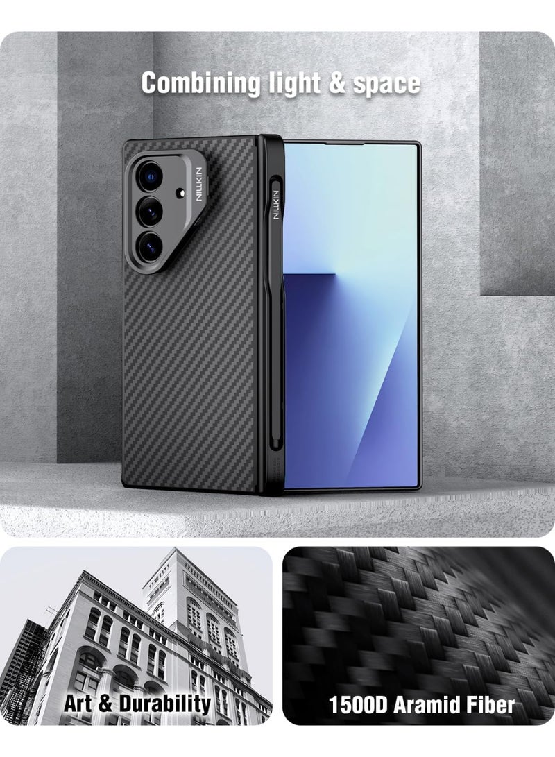 نيلكين حافظة من ألياف الكربون المغناطيسية لهاتف سامسونج جالاكسي Z فولد 7، غطاء W26، قلم كتابة مدمج، حامل قابل للتعديل، حماية للمفصلات، أسود - Image 2