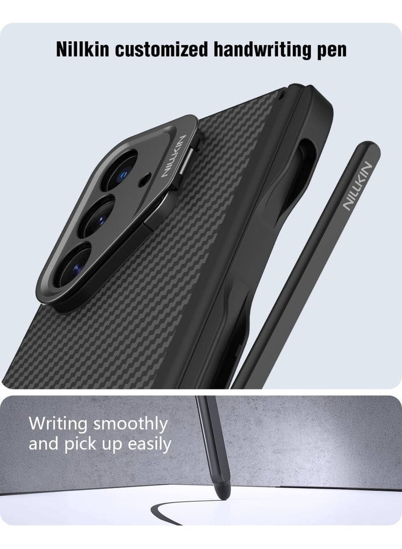 نيلكين حافظة من ألياف الكربون المغناطيسية لهاتف سامسونج جالاكسي Z فولد 7، غطاء W26، قلم كتابة مدمج، حامل قابل للتعديل، حماية للمفصلات، أسود - Image 3
