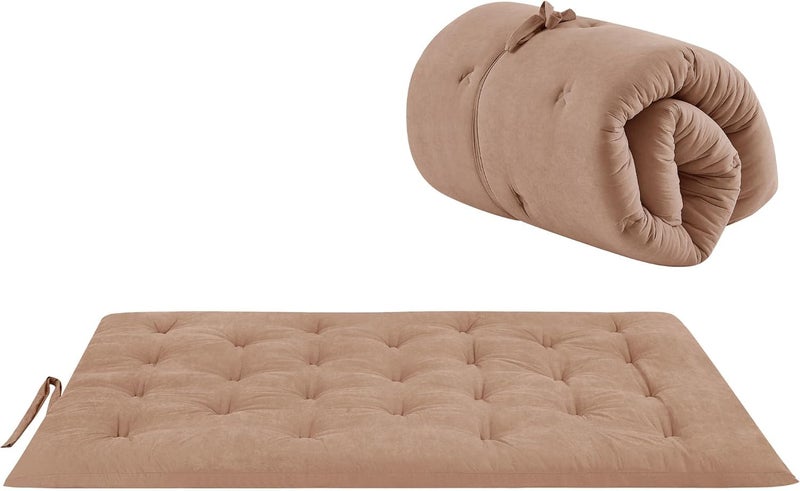 Deevine Craft Quilt Cotton Floor Mattress, Foldable Movable Rollable Single Bed Mattress, Quilted Tufted Design, 30x72x5 Inches (Cinnamon) - Image 1