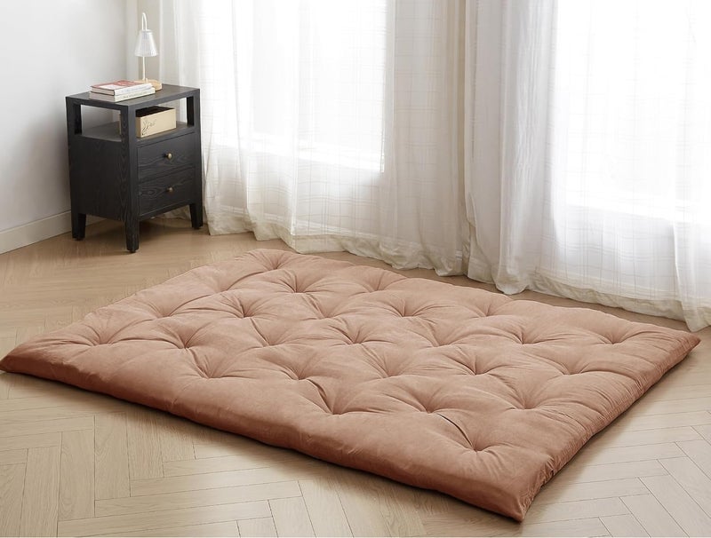 Deevine Craft Quilt Cotton Floor Mattress, Foldable Movable Rollable Single Bed Mattress, Quilted Tufted Design, 30x72x5 Inches (Cinnamon) - Image 3