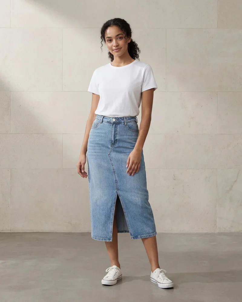 Redtag Women Blue Front Slit Skirt