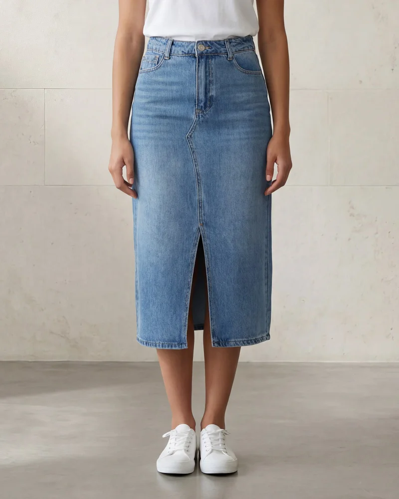Redtag Women Blue Front Slit Skirt