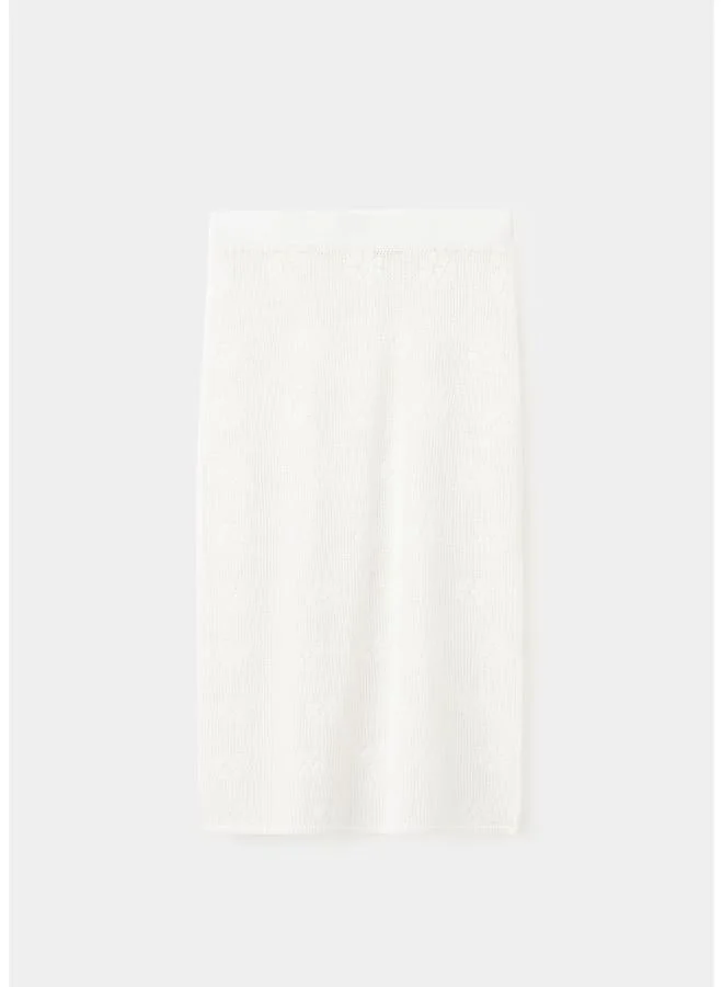 Mango 01-BLANCO Semi-Transparent Crochet Skirt With Flowers for Women | Best Price UAE