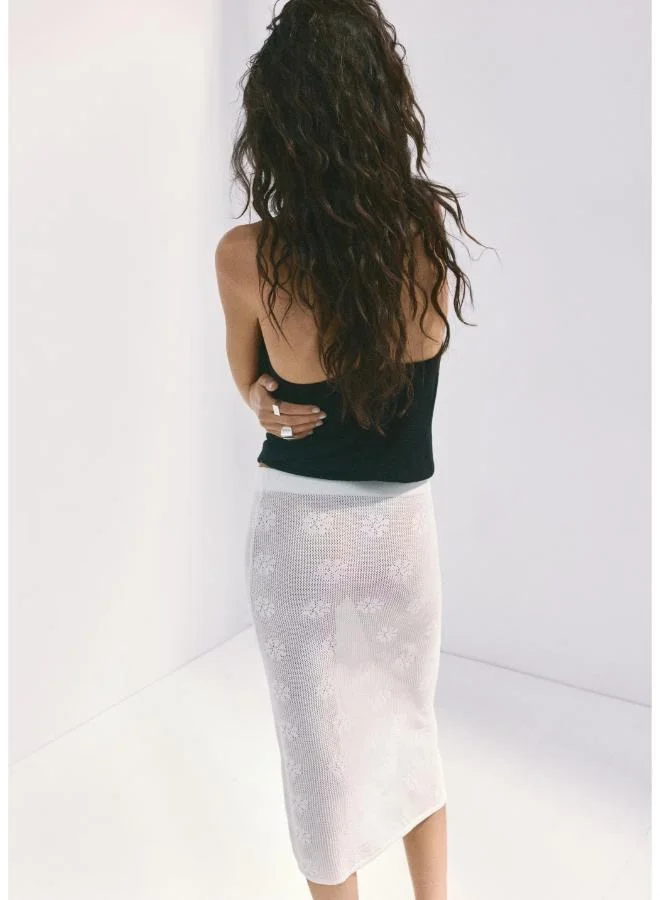 مانجو Semi-Transparent Crochet Skirt With Flowers