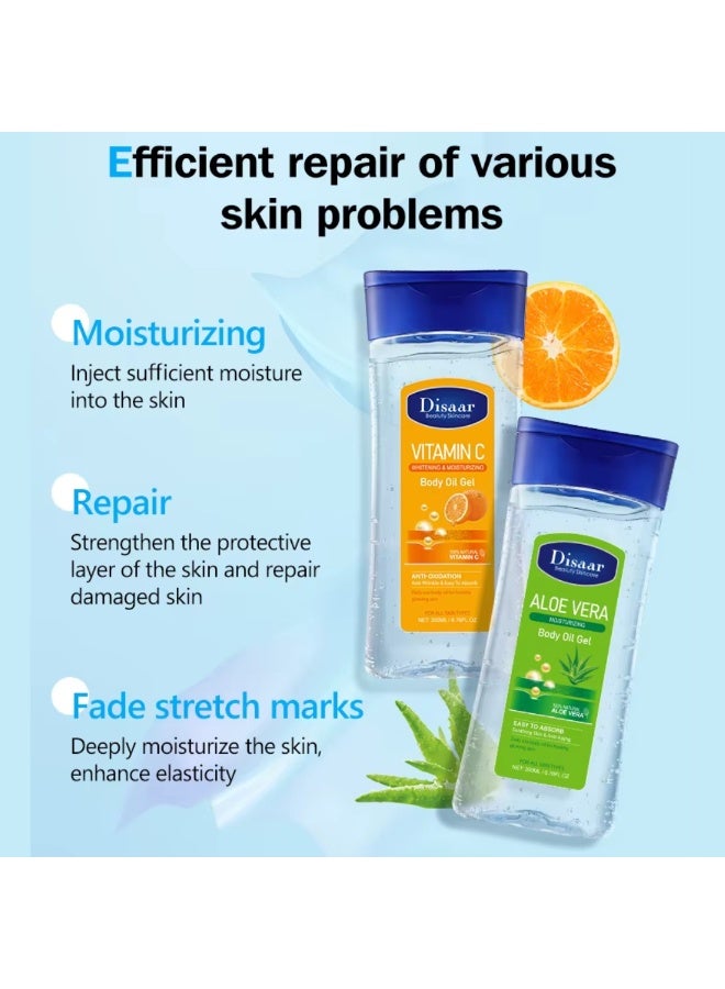 Disaar 2 Pcs 200ml  Vitamin C Moisturizing Body Oil Gel Skin Care Body Whitening Body Massage Oil Soothing Calming Skin Care Moisturizing Lightning Gel glowing Anti aging Body Gel Natural essence oil gel - Image 4