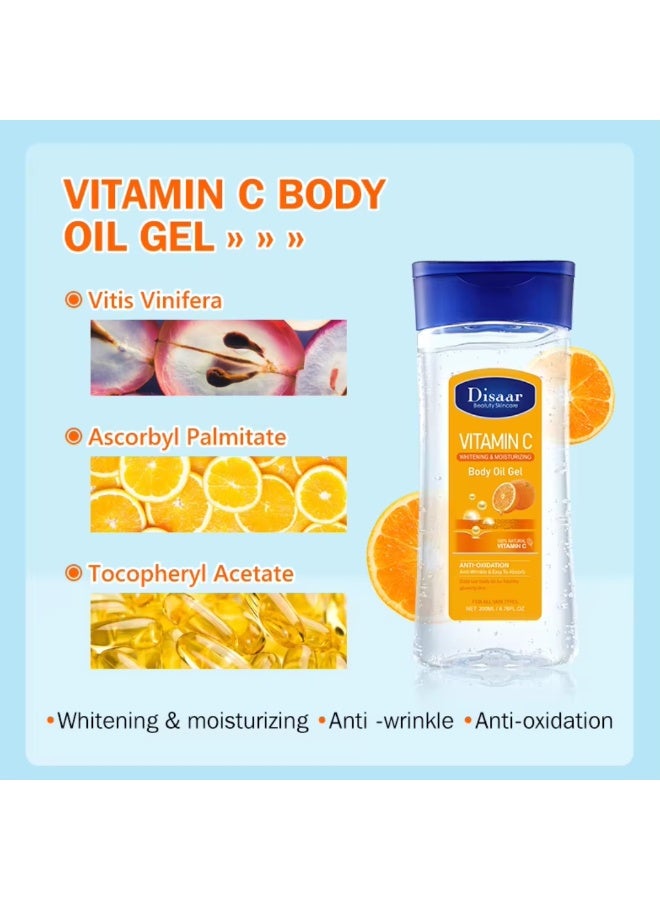 Disaar 2 Pcs 200ml  Vitamin C Moisturizing Body Oil Gel Skin Care Body Whitening Body Massage Oil Soothing Calming Skin Care Moisturizing Lightning Gel glowing Anti aging Body Gel Natural essence oil gel - Image 5