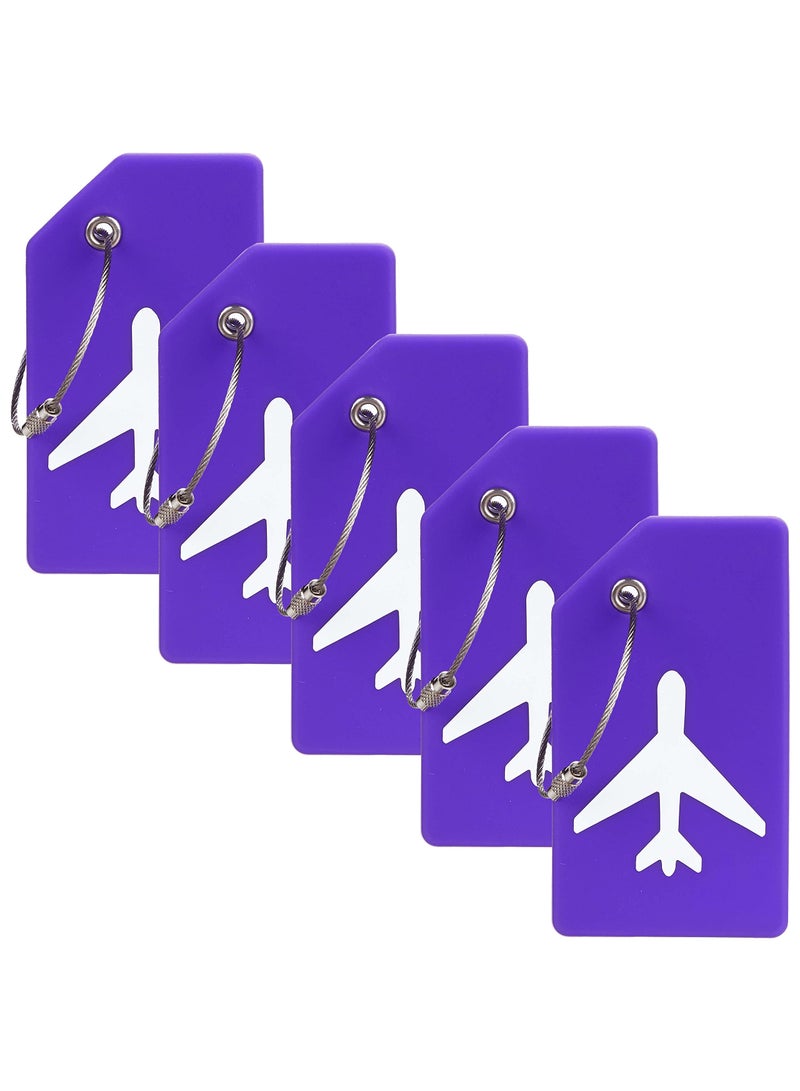 5 Pack Silicone Luggage Tags with Name ID Card, Anti-Lost Personality Tags for Easy Luggage Identification, Durable Stainless Steel Loop (Purple) - Image 1