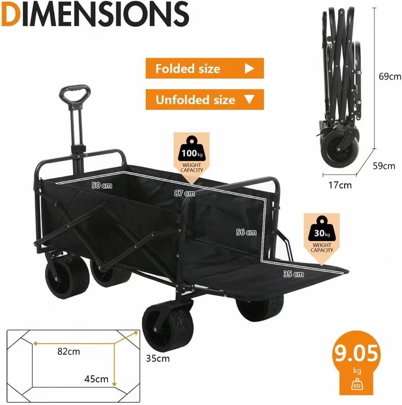 TDOO Garden Carts, Wagon Trolley Cart, Volume Adjustable Wagon Cart Our Shopping Trolleys with Big Wheels (220L) - Image 4
