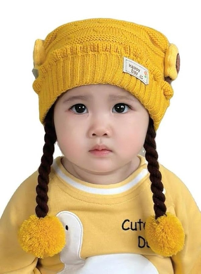 Krystle Adorable Baby Winter Woolen Skull Cap (0-2 Years)_Choti String Cap |Pack of 1 (Yellow) (Special for Winter) - Image 1