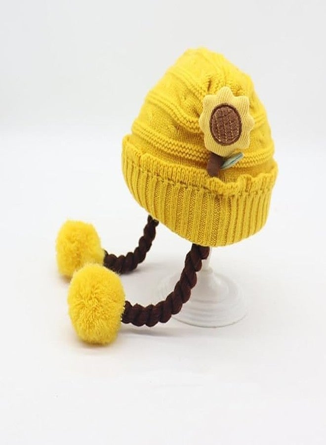 Krystle Adorable Baby Winter Woolen Skull Cap (0-2 Years)_Choti String Cap |Pack of 1 (Yellow) (Special for Winter) - Image 3