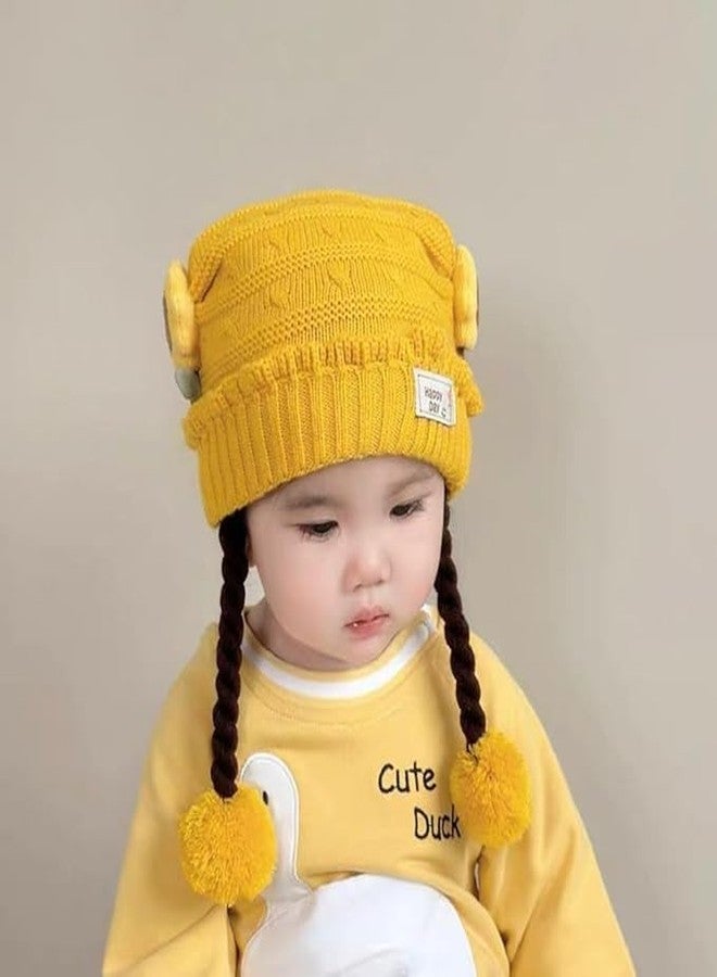Krystle Adorable Baby Winter Woolen Skull Cap (0-2 Years)_Choti String Cap |Pack of 1 (Yellow) (Special for Winter) - Image 2