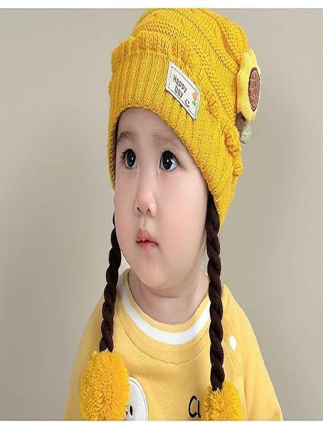 Krystle Adorable Baby Winter Woolen Skull Cap (0-2 Years)_Choti String Cap |Pack of 1 (Yellow) (Special for Winter) - Image 4