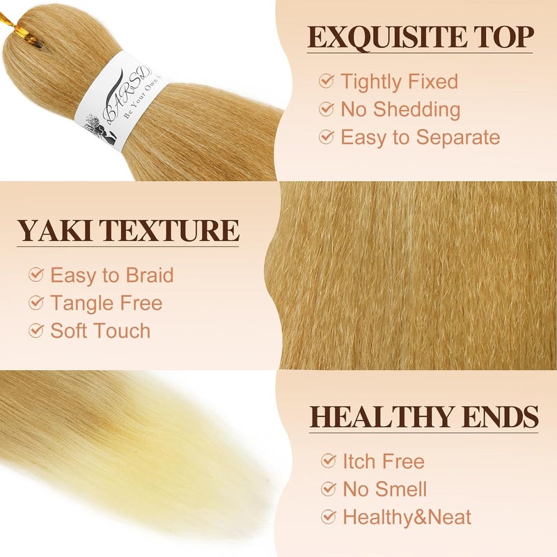 BARSDAR Pre Stretched Braids Hair, 66 cm, 8 Packs, Ombre Blonde Braiding Hair, Pre Stretched Extension, Yaki Hot Water Setting Synthetic Crochet Braiding Hair Extensions - T27/613# - Image 3