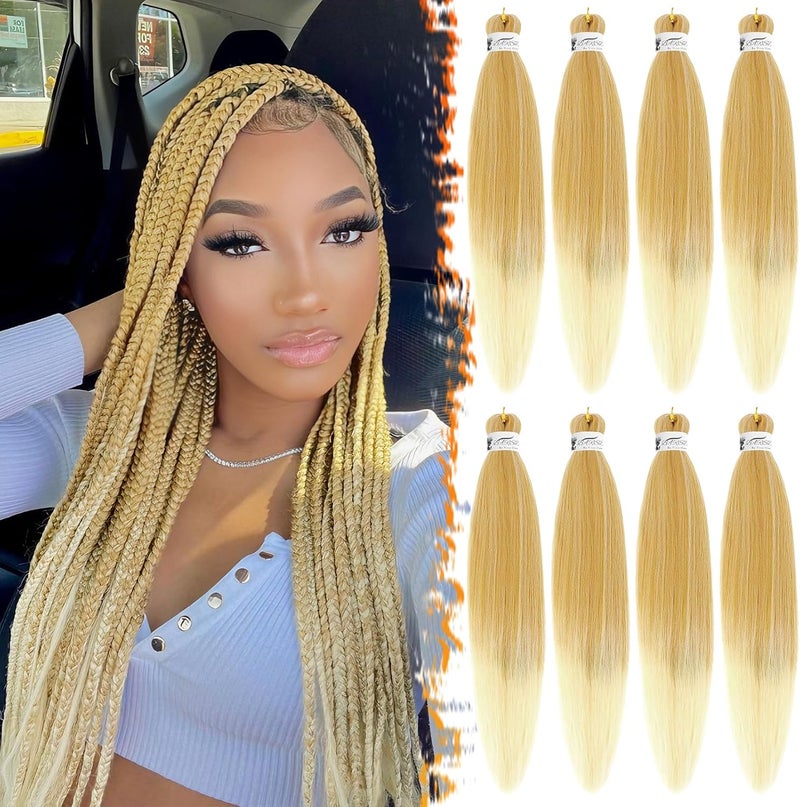 BARSDAR Pre Stretched Braids Hair, 66 cm, 8 Packs, Ombre Blonde Braiding Hair, Pre Stretched Extension, Yaki Hot Water Setting Synthetic Crochet Braiding Hair Extensions - T27/613# - Image 1