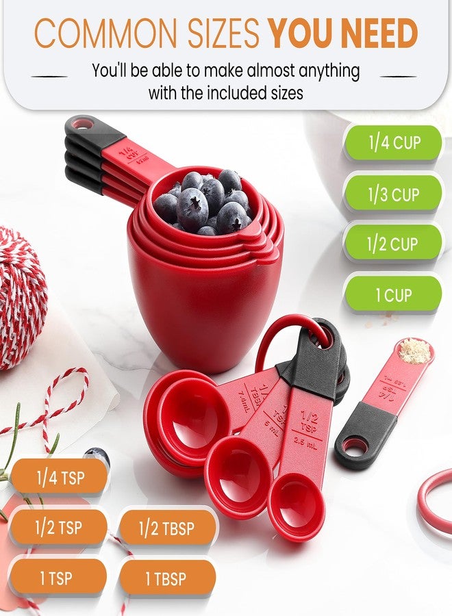 Spring Chef Magnetic Measuring Cups and Spoons, Kitchen Tools with Easy to Read Markings for Measuring Dry or Liquid Ingredients, BPA Free, Set of 9, Red - Image 3