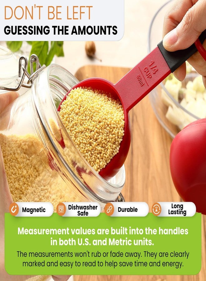 Spring Chef Magnetic Measuring Cups and Spoons, Kitchen Tools with Easy to Read Markings for Measuring Dry or Liquid Ingredients, BPA Free, Set of 9, Red - Image 4