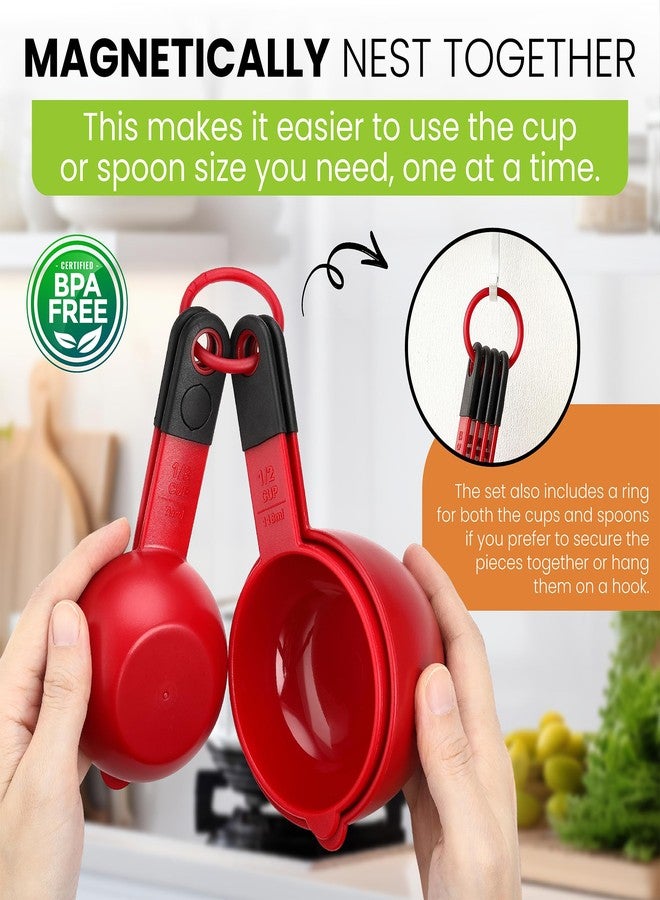 Spring Chef Magnetic Measuring Cups and Spoons, Kitchen Tools with Easy to Read Markings for Measuring Dry or Liquid Ingredients, BPA Free, Set of 9, Red - Image 2