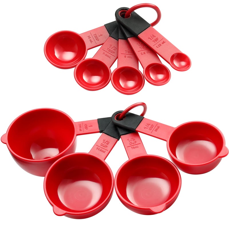 Spring Chef Magnetic Measuring Cups and Spoons, Kitchen Tools with Easy to Read Markings for Measuring Dry or Liquid Ingredients, BPA Free, Set of 9, Red - Image 1