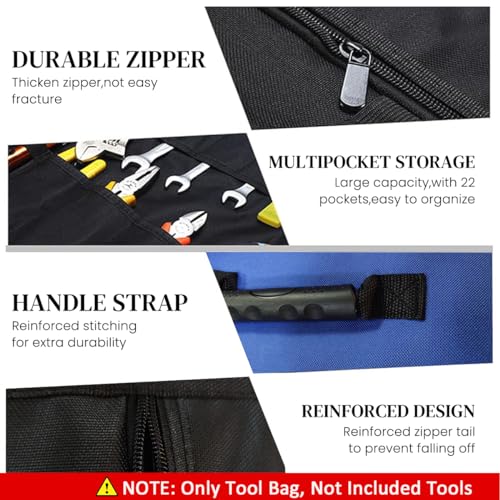 Serplex® Roll Up Tool Bag Large Tool Storage Bag Waterproof 600D Oxford Tool Storage Bag Zipper Pouches Portable Tool Organizer Tool Storage Pouch - No Tools Included - Image 5
