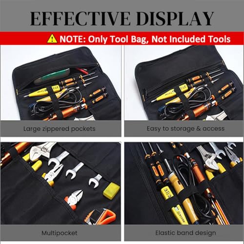 Serplex® Roll Up Tool Bag Large Tool Storage Bag Waterproof 600D Oxford Tool Storage Bag Zipper Pouches Portable Tool Organizer Tool Storage Pouch - No Tools Included - Image 4