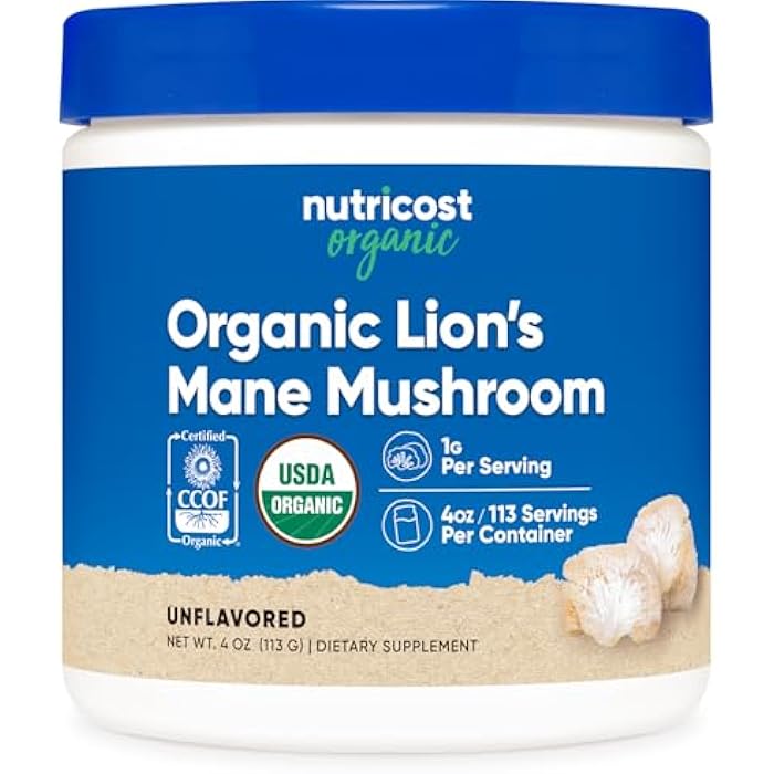 Nutricost Organic Lion's Mane Mushroom Powder 4oz - Certified USDA Organic - Image 1