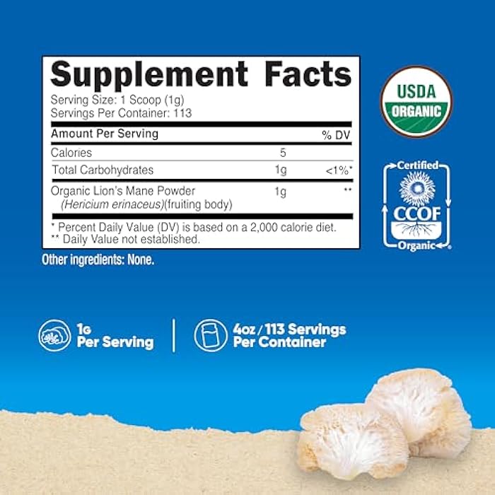 Nutricost Organic Lion's Mane Mushroom Powder 4oz - Certified USDA Organic - Image 2