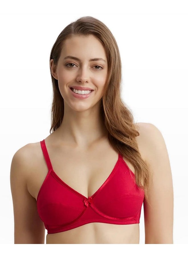 JOCKEY Jockey 1242 Women's Wirefree Non Padded Super Combed Cotton Elastane Stretch Medium Coverage Cross Over Everyday Bra with Adjustable Straps_Red Love_34B  - Image 1