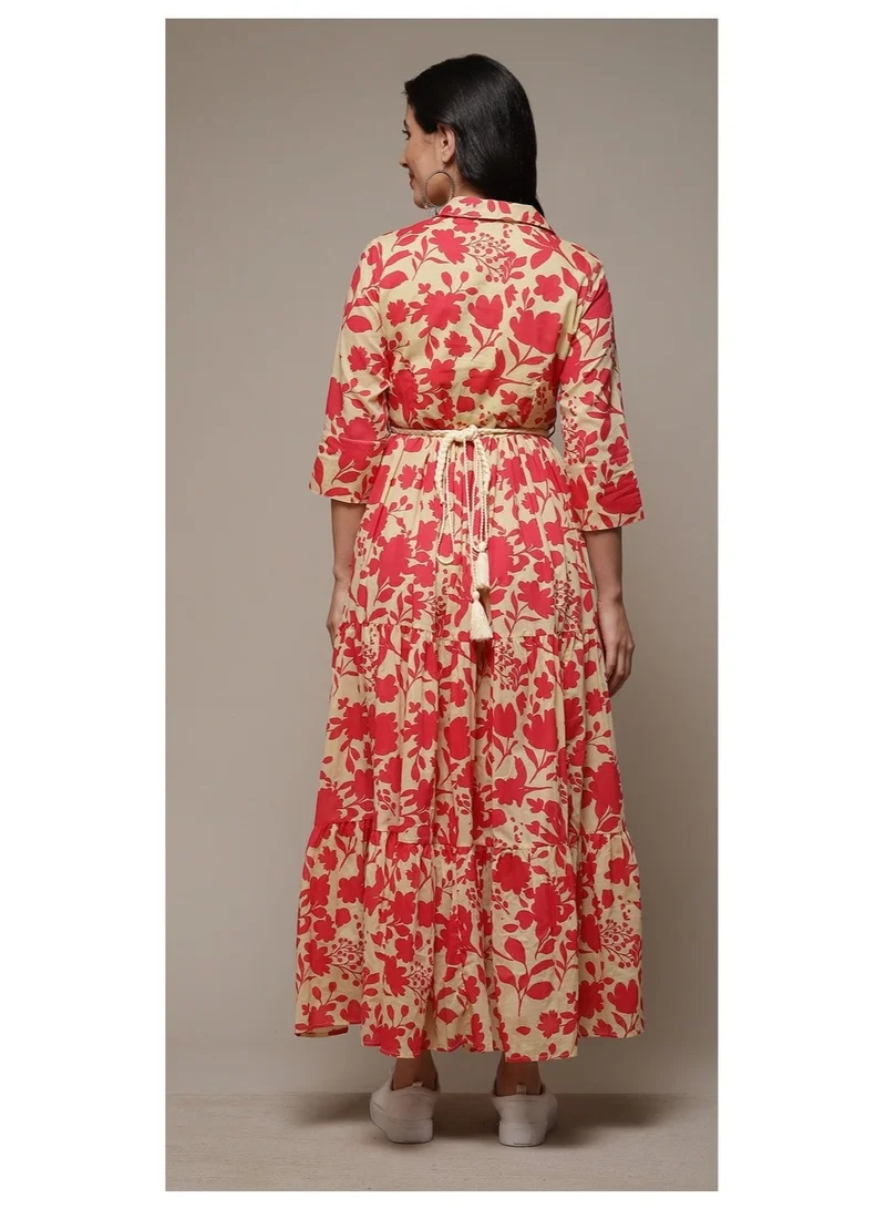 Biba beige Beige Cotton Tiered Printed Dress for Women | Best Price UAE