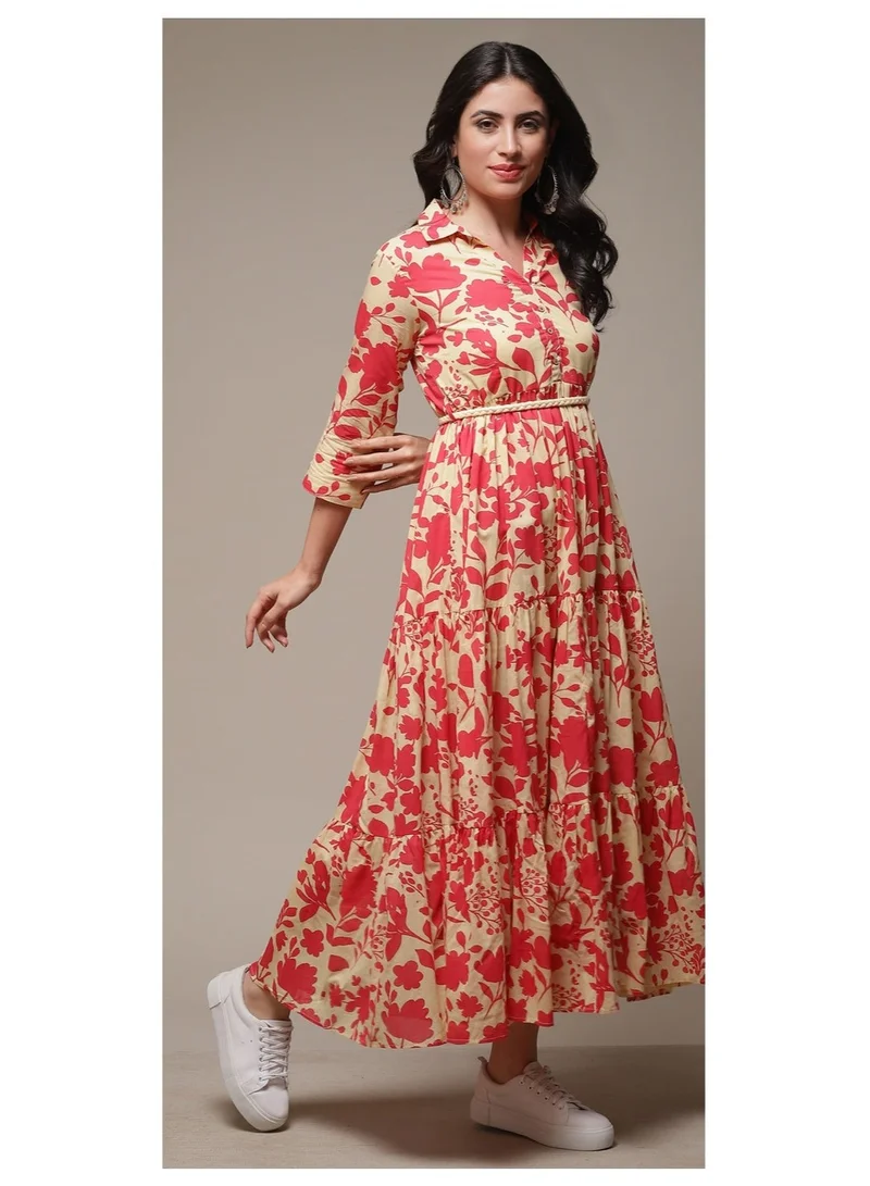 Biba beige Beige Cotton Tiered Printed Dress for Women | Best Price UAE