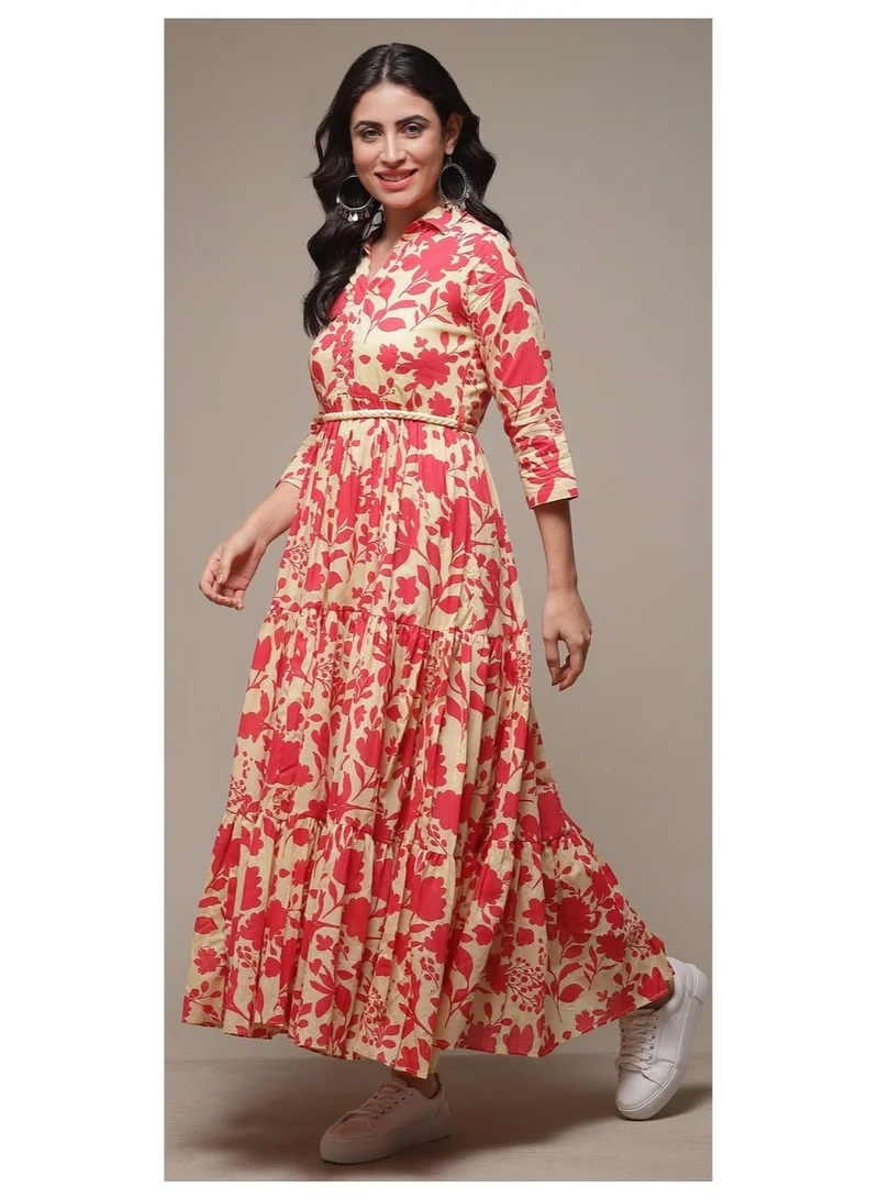 Biba beige Beige Cotton Tiered Printed Dress for Women | Best Price UAE
