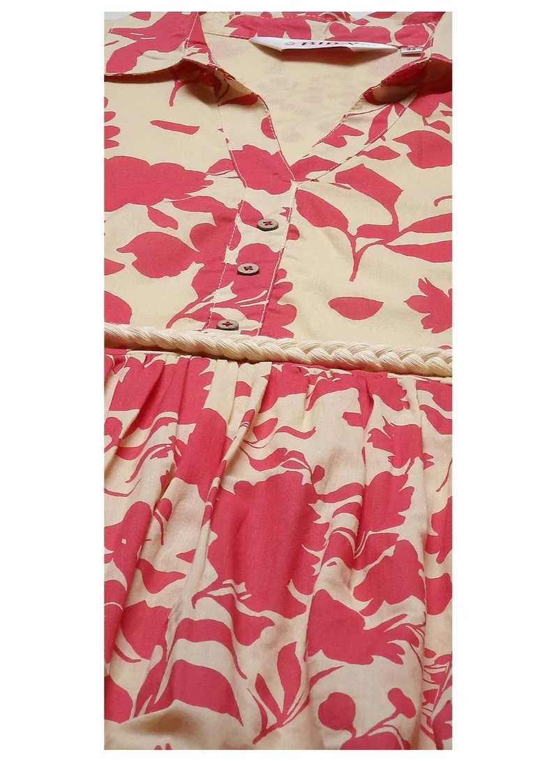 Biba beige Beige Cotton Tiered Printed Dress for Women | Best Price UAE