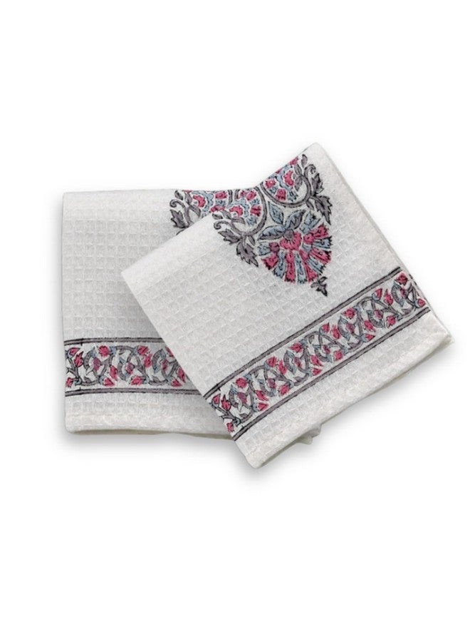 Peepul Tree Block Printed Hand and Bath Towels, Super Absorbent, Soft & Faster Drying, Floral Printed 100% Pure Cotton, 240 GSM (2 Hand Towel Set, Pink) - Image 1