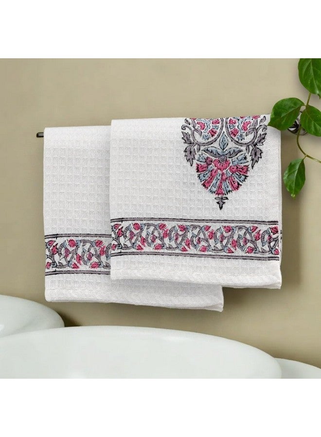 Peepul Tree Block Printed Hand and Bath Towels, Super Absorbent, Soft & Faster Drying, Floral Printed 100% Pure Cotton, 240 GSM (2 Hand Towel Set, Pink) - Image 2