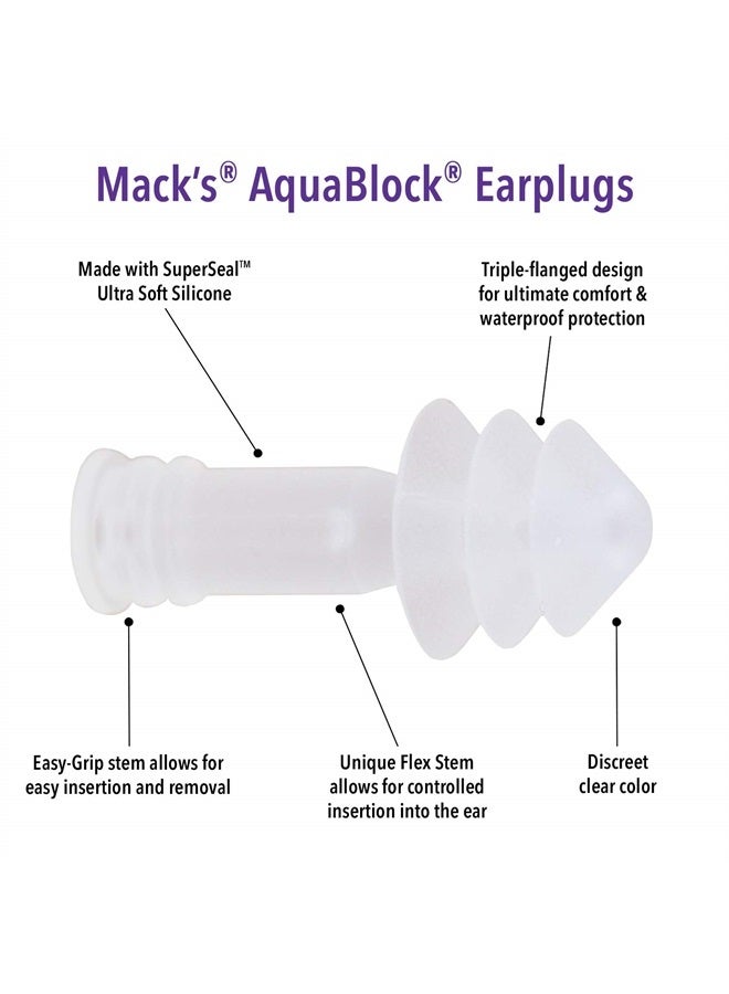 Mack's AquaBlock Swimming Earplugs, 3 Pair - Comfortable, Waterproof, Reusable Silicone Ear Plugs for Swimming, Snorkeling, Showering, Surfing and Bathing (Clear) - Image 2