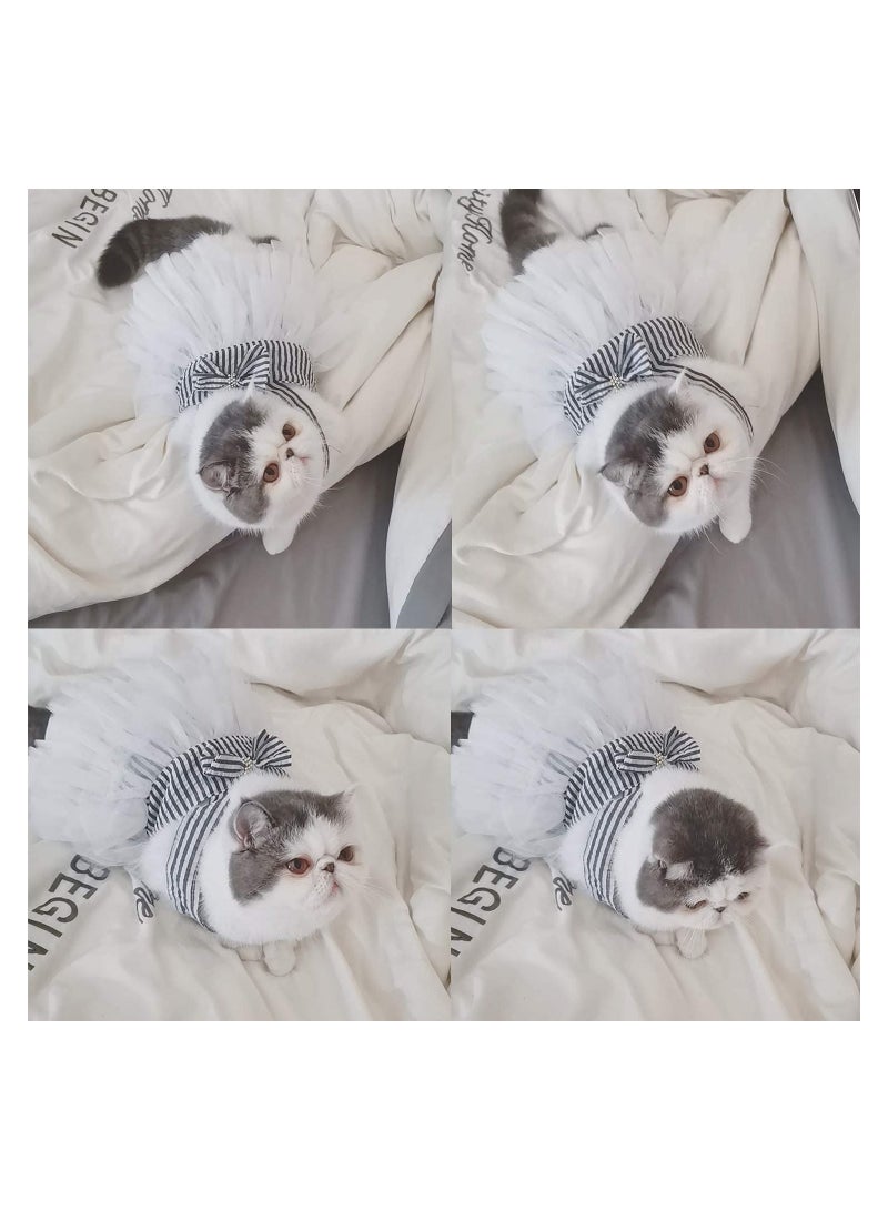 Striped Mesh Tutu Dress for Small Dogs & Cats, Bowknot Design, Perfect for Puppies - Medium Size Doggy Apparel Supplies - Image 4