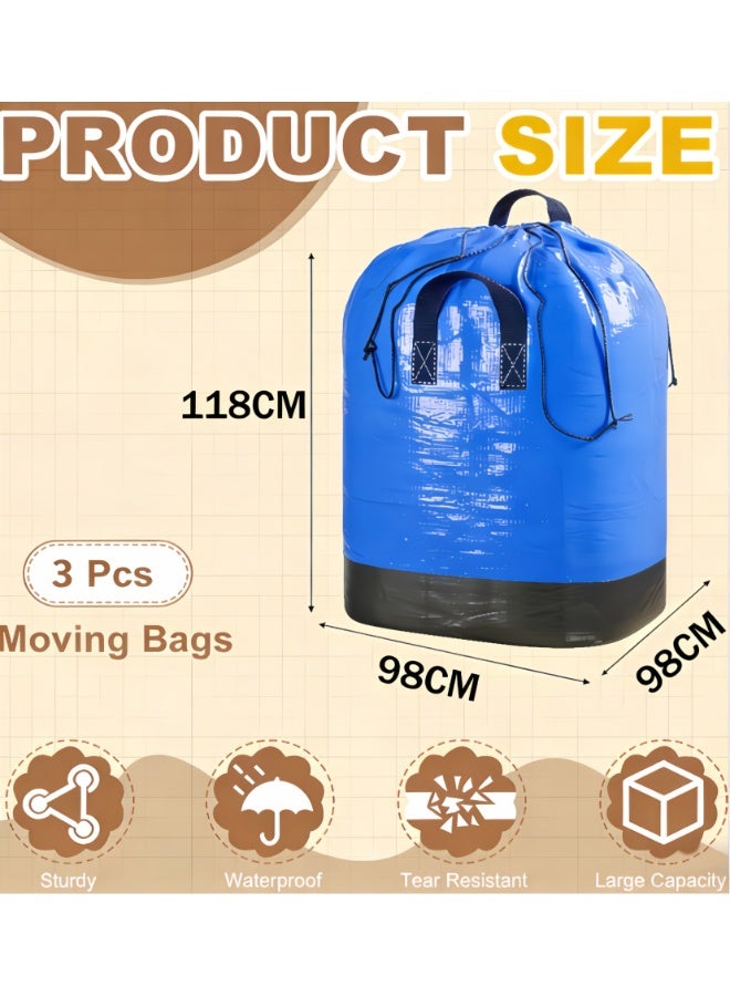 Extra Large Moving Bags with Drawstring Closure & Carrying Handles, Waterproof Durable Clothes Storage Bags, Space Saving Oversized Storage Bag Organizer for Moving, Traveling (D-400M-BLUE) - Image 3