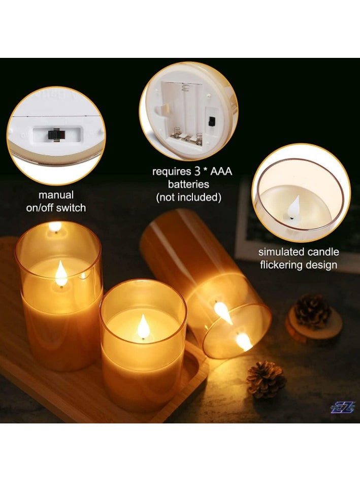 ELTRAZONE - LED Flameless Candles – Battery Operated with Real Wax, Flickering Moving Wick Effect, Gold Halloween Glass Candle Set, Remote Control & Cycling Timer, 10cm, 12.5cm, 15cm, Set of 3 - Image 1