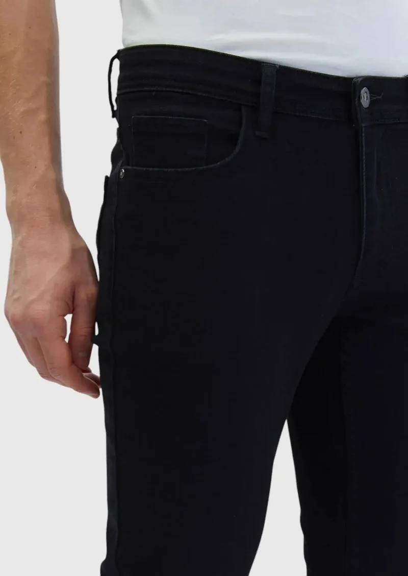 RAMSEY Black Slim Fit Denim Cotton Blended Trousers