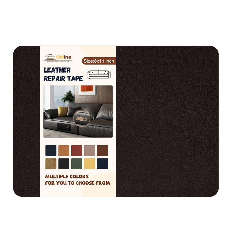 ONine Leather Repair Patch, Self-Adhesive Couch Patch, Multicolor Available Scratch Leather 8X11 Inch Peel and Stick for Sofas(Dark Brown-Fine Grain) - Image 1